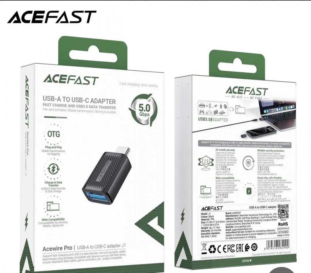 Ace Fast Adapter USB A To USB C, Black