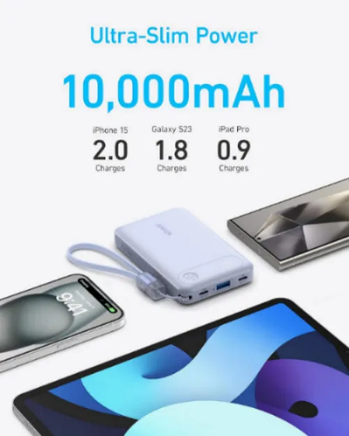 Anker Power Bank, 10000Mah, 22.5Watts, Violet