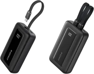 Anker Power Bank, 10000Mah, 30Watts, Built-In USB-C Lightning Cable, Black