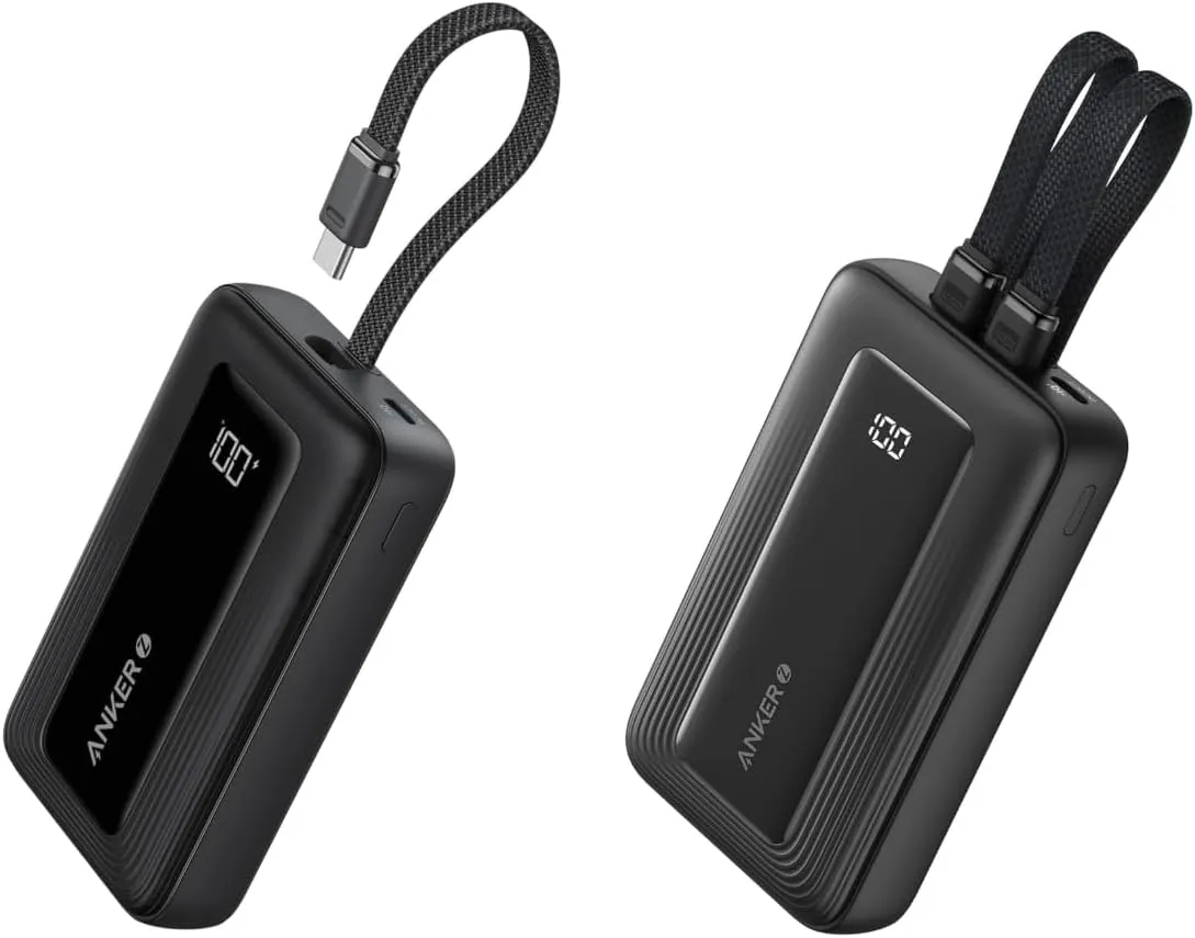 Anker Power Bank, 10000Mah, 30Watts, Built-In USB-C Lightning Cable, Black