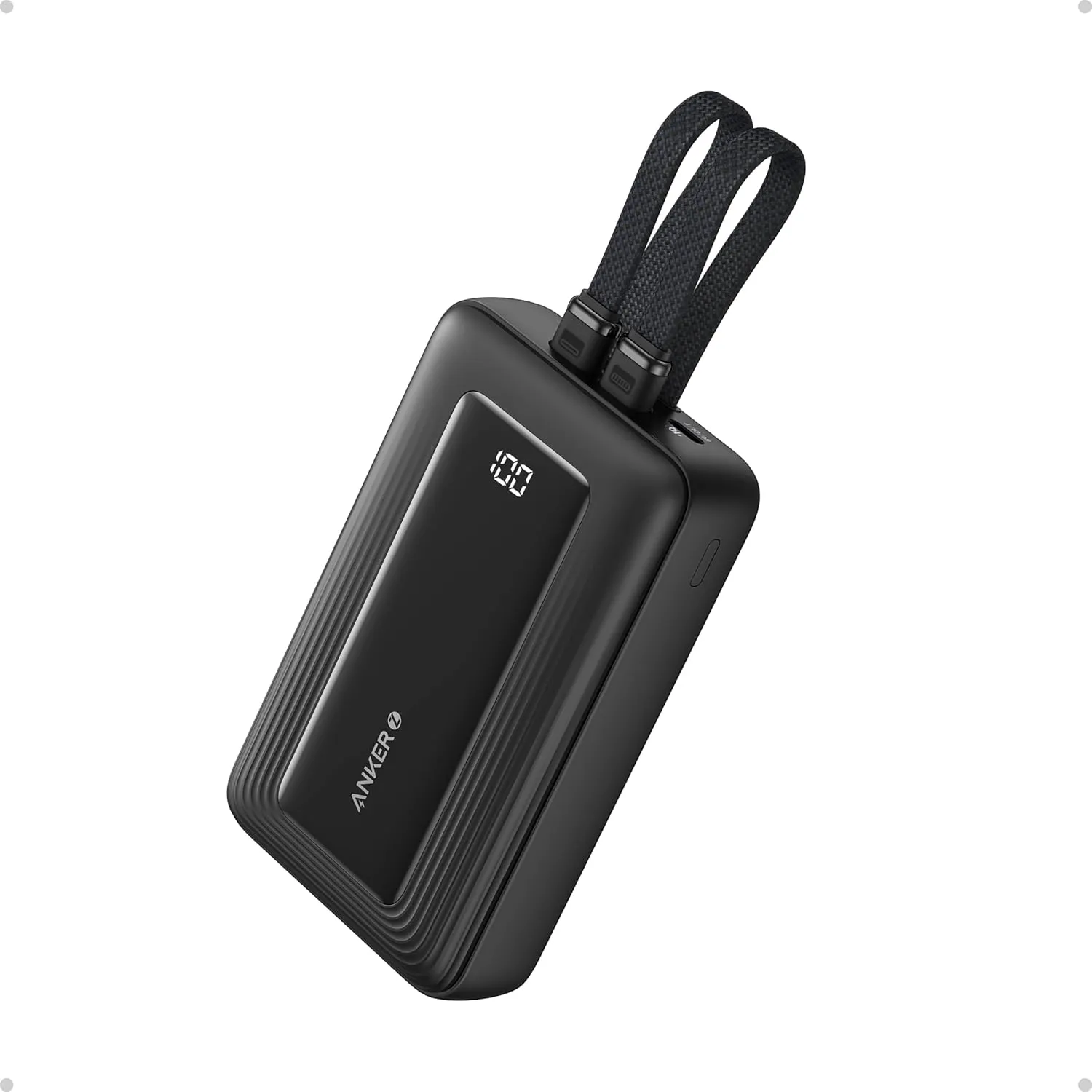 Anker Power Bank, 20000Mah, 30Watts, Built-In USB-C Lightning Cable, Black