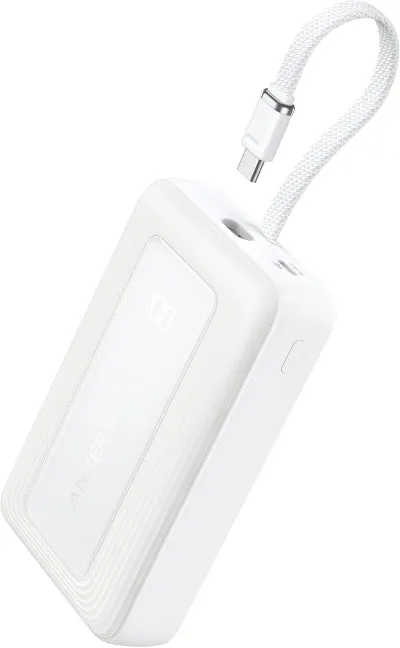 Anker Power Bank Built-In USB-C Cable, 20000Mah, 30Watts, White