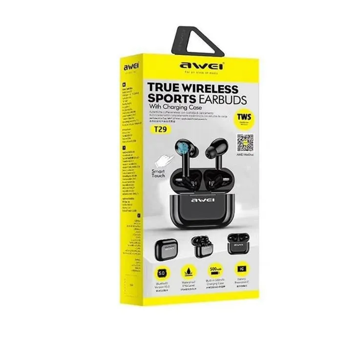 Awei ANC Headset Bluetooth Headphones Tw's Earphones, Black