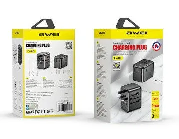 Awei World plug Usb C Electrical Adaptor Universal Pd 65W Converter Laptop European Travel Pl