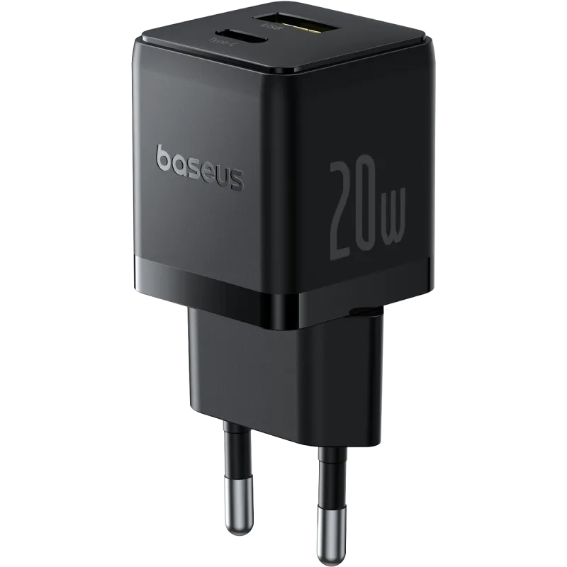 Baseus Palm Fast Wall Charger, TypeC & USB, 20Watts, Black