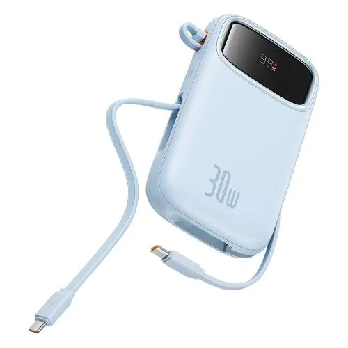 Baseus Pow 2 Digital Display Fast-Charging Power Bank with 2 Built-in Type-C Cable, Blue