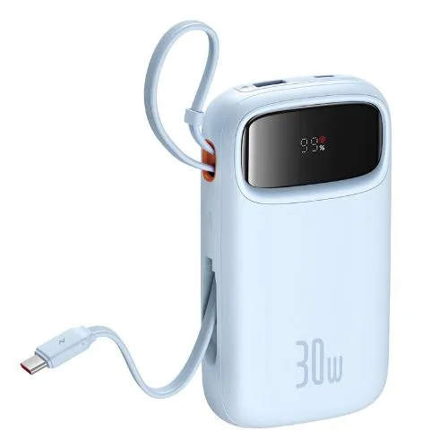 Baseus Pow 2 Digital Display Fast-Charging Power Bank with 2 Built-in Type-C Cable, Blue