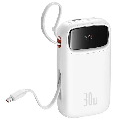 Baseus Pow 2 Digital Display Fast-Charging Power Bank with 2 Built-in Type-C Cable, White