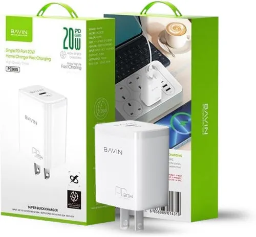 Bavin Fast Wall Charger with Cable, 20Watts, White