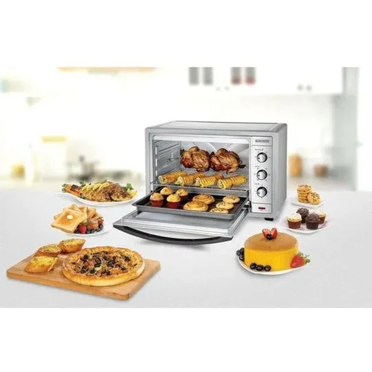 Black   Decker 62L Double Glass Toaster Oven Silver