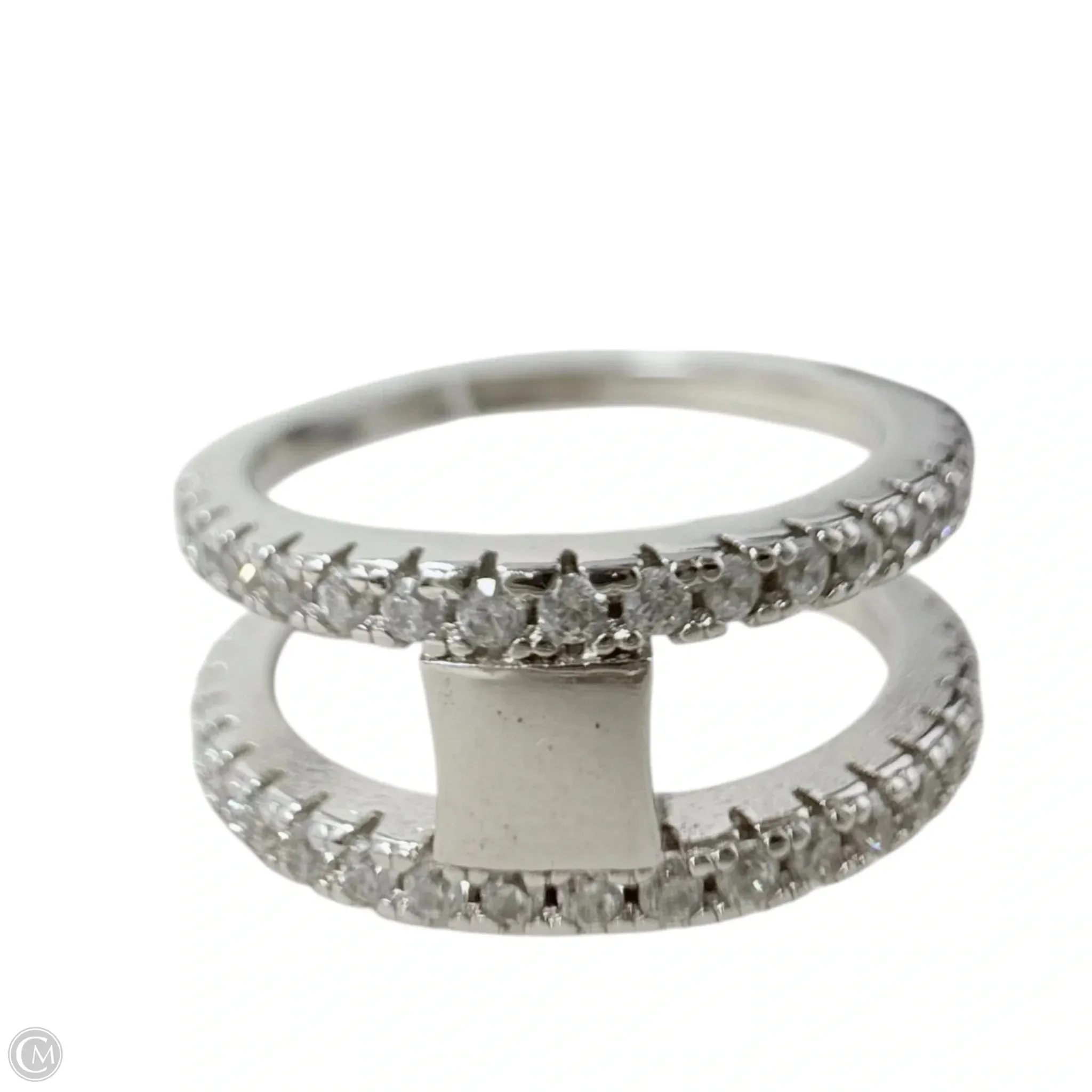 Clear Stone & Sterling Silver Double Band Ring By Unbranded, Size: 7