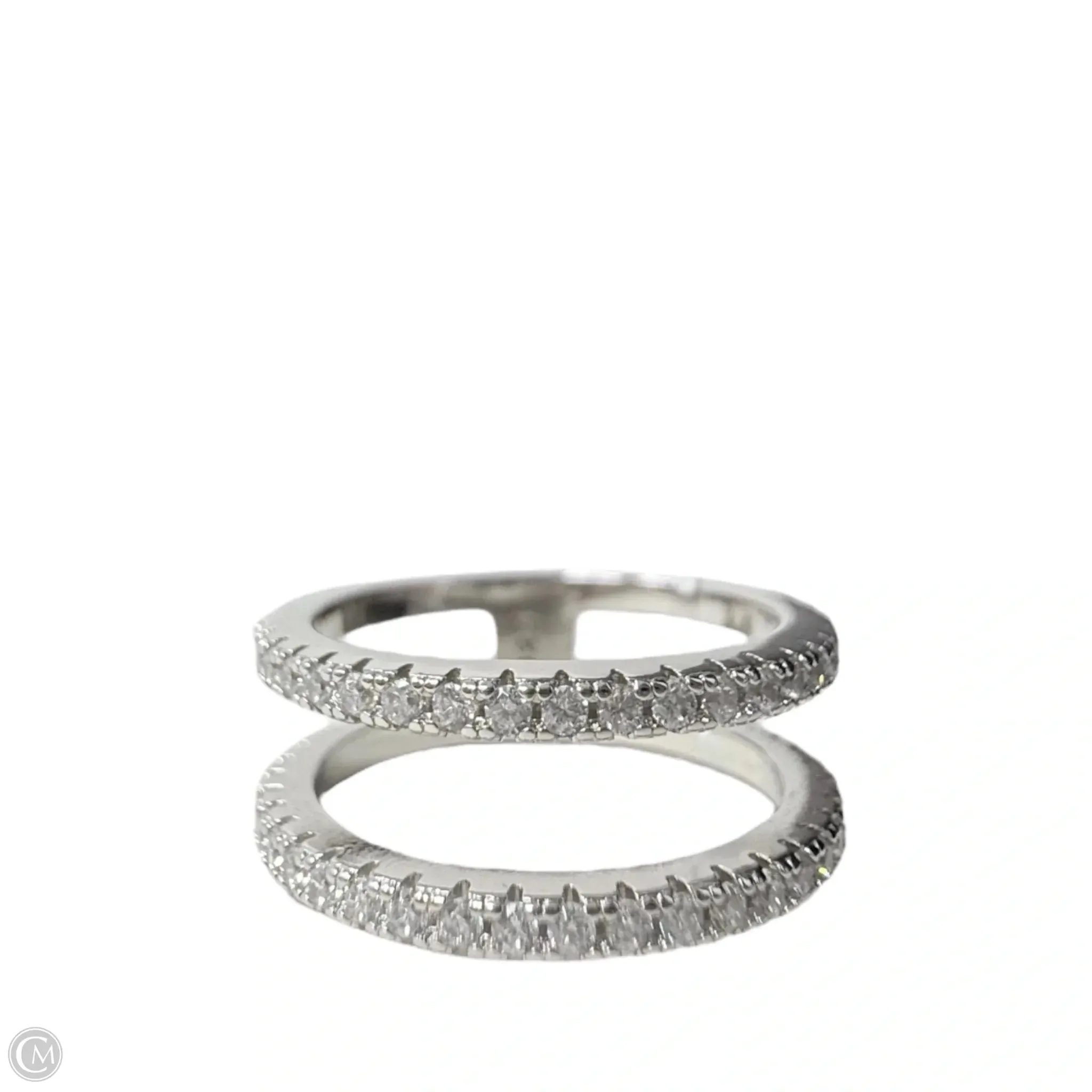 Clear Stone & Sterling Silver Double Band Ring By Unbranded, Size: 7