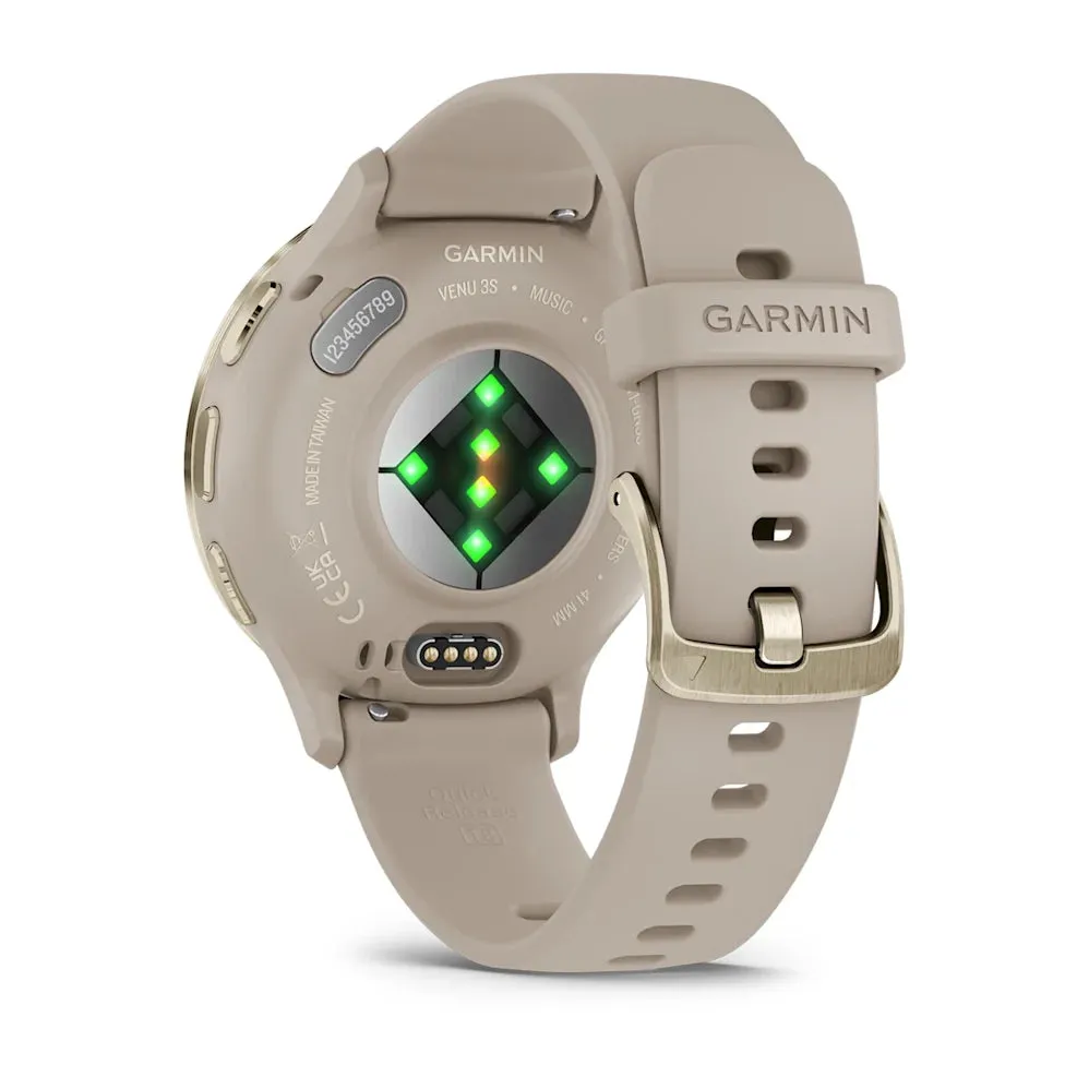 Garmin Venu® 3S Smartwatch, Soft Gold Stainless Steel Bezel with French Gray Case and Silicone Band