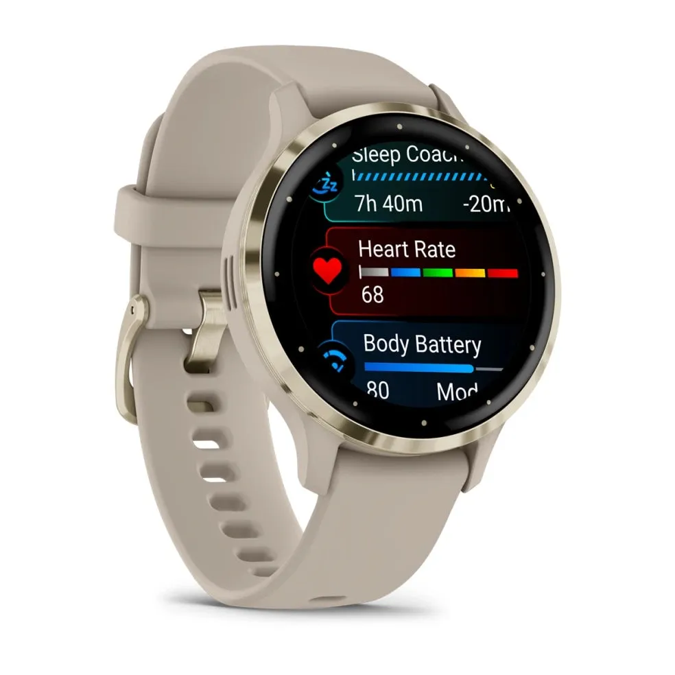 Garmin Venu® 3S Smartwatch, Soft Gold Stainless Steel Bezel with French Gray Case and Silicone Band