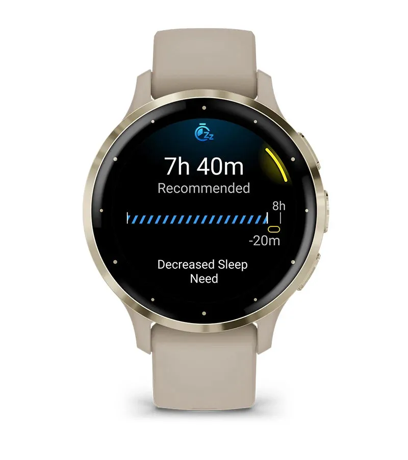 Garmin Venu® 3S Smartwatch, Soft Gold Stainless Steel Bezel with French Gray Case and Silicone Band