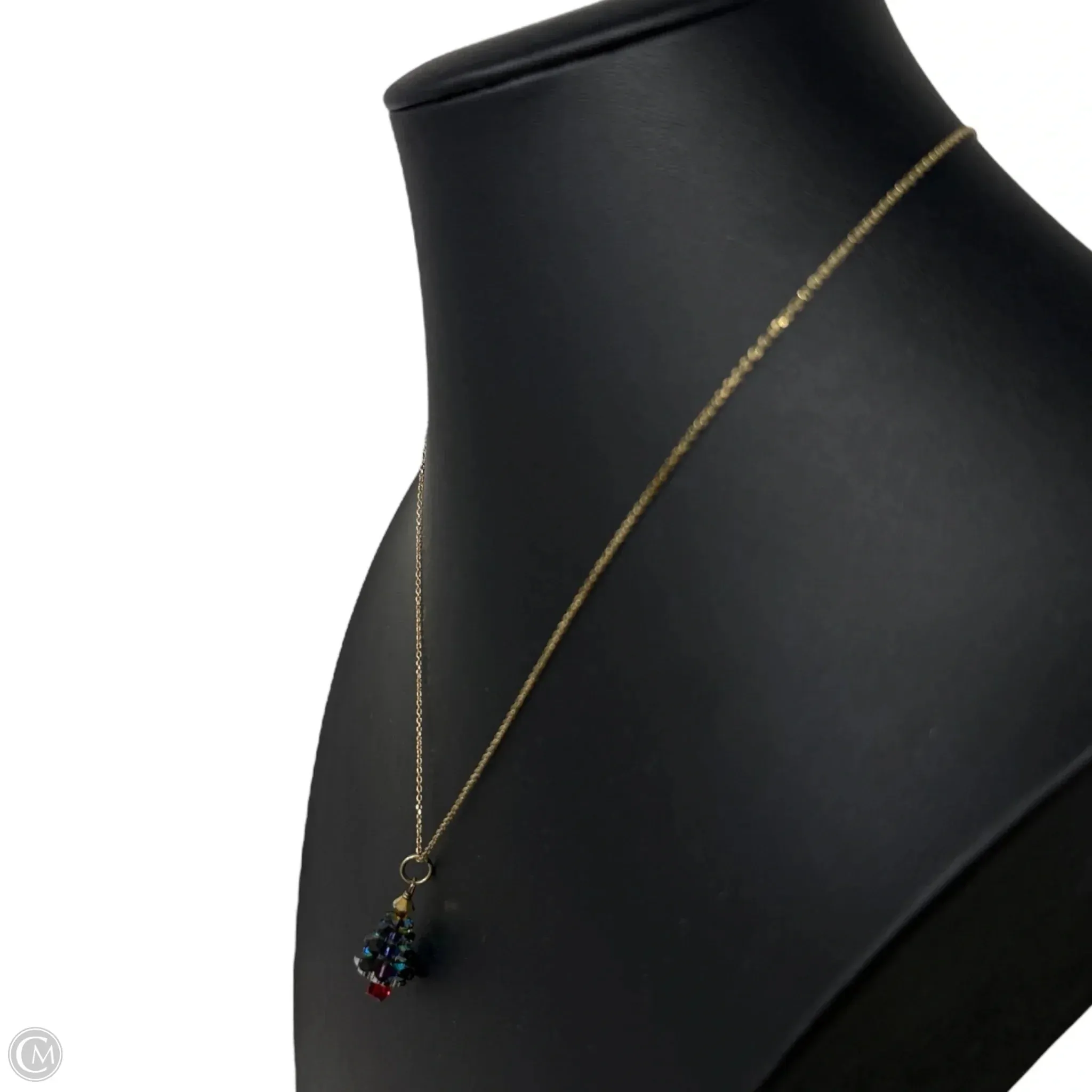 Gold Over Sterling & Crystal Christmas Tree Necklace By Unbranded