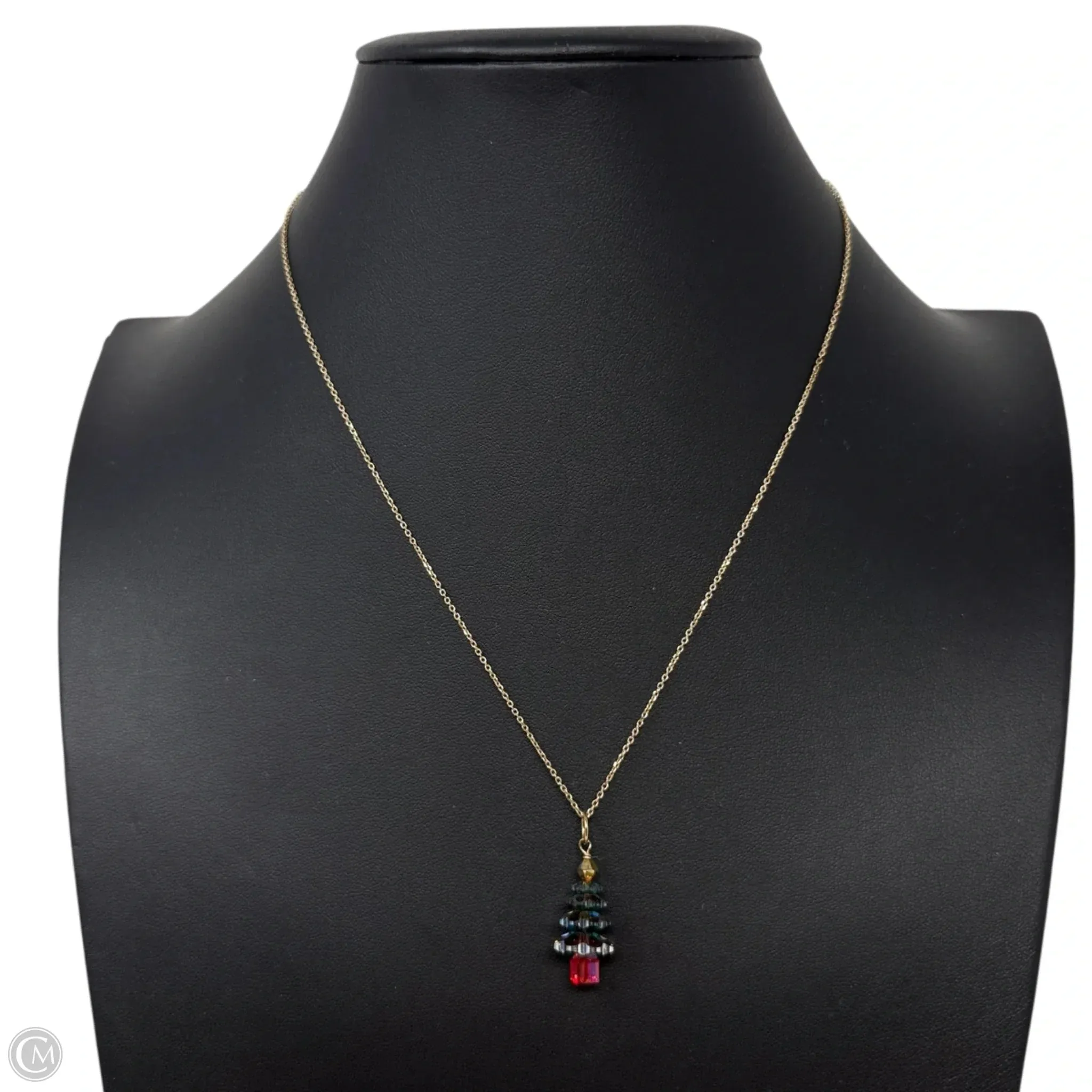 Gold Over Sterling & Crystal Christmas Tree Necklace By Unbranded