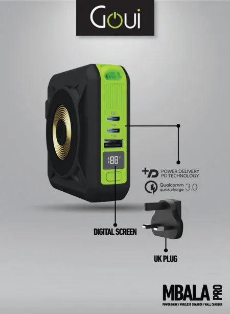 Goui Mbala Wall Charger & Pro Power Bank 10000Mah, Wireless, Black