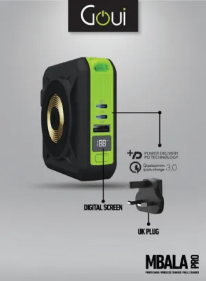 Goui Mbala Wall Charger & Pro Power Bank 10000Mah, Wireless, Black