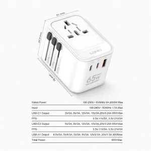 Ldnio Fast Wall Charger Adapter GaN, 65Watts, White