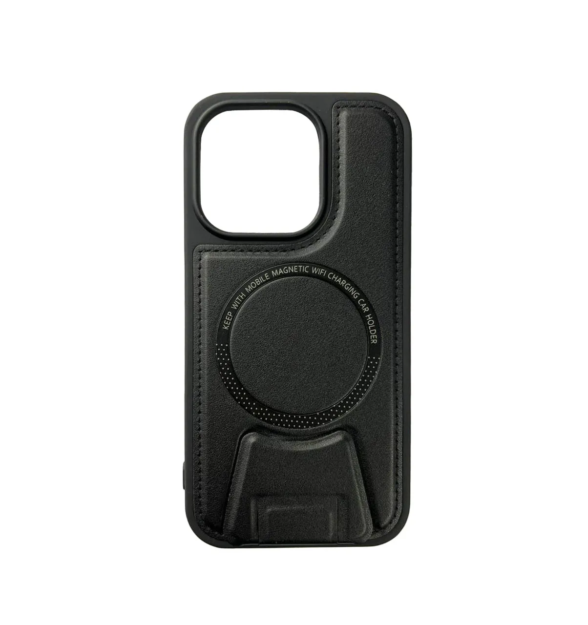 Lishen Leather Mag Safe Case with Mag Stand for iP13 Pro, Black