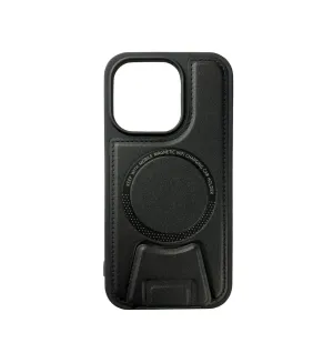 Lishen Leather Mag Safe Case with Mag Stand for iP14 Pro Max, Black