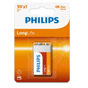 Philips LongLife Zinc Batteries 9V, Pack of 1, Gold