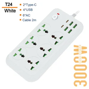 Power Socket- 6 Ac-4Usb-2Type C 3000W/ Cable 2M