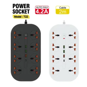 Power Socket- 8 Ac Auto Max 4.2A 3000W/ Cable 2M