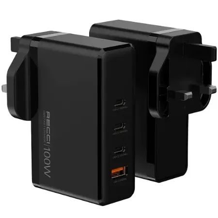 Recci Adapter 3USB & 1Type-C, 65Watts, Black