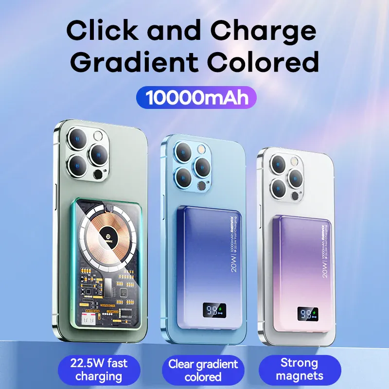 Remax Power Bank 10000MAh, 15Watts, Magnetic Wireless Portable, 22.5Watts Fast Charging