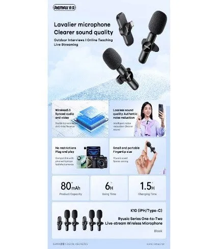 Remax Ryu sic Series 2.4GHz Wireless Lavalier Microphone