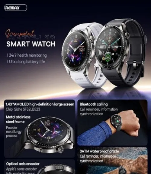 REMAX Smart Watch Support Bluetooth Calling l 100  Sports Mode l Health Monitoring