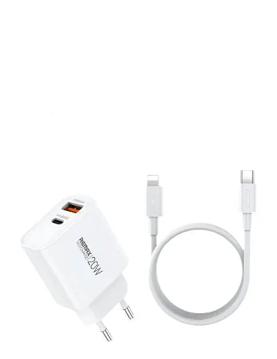 Remax Wall Charger USB A & Type C Fast Charger, 20Watts, White