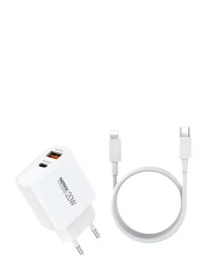 Remax Wall Charger USB A & Type C Fast Charger, 20Watts, White