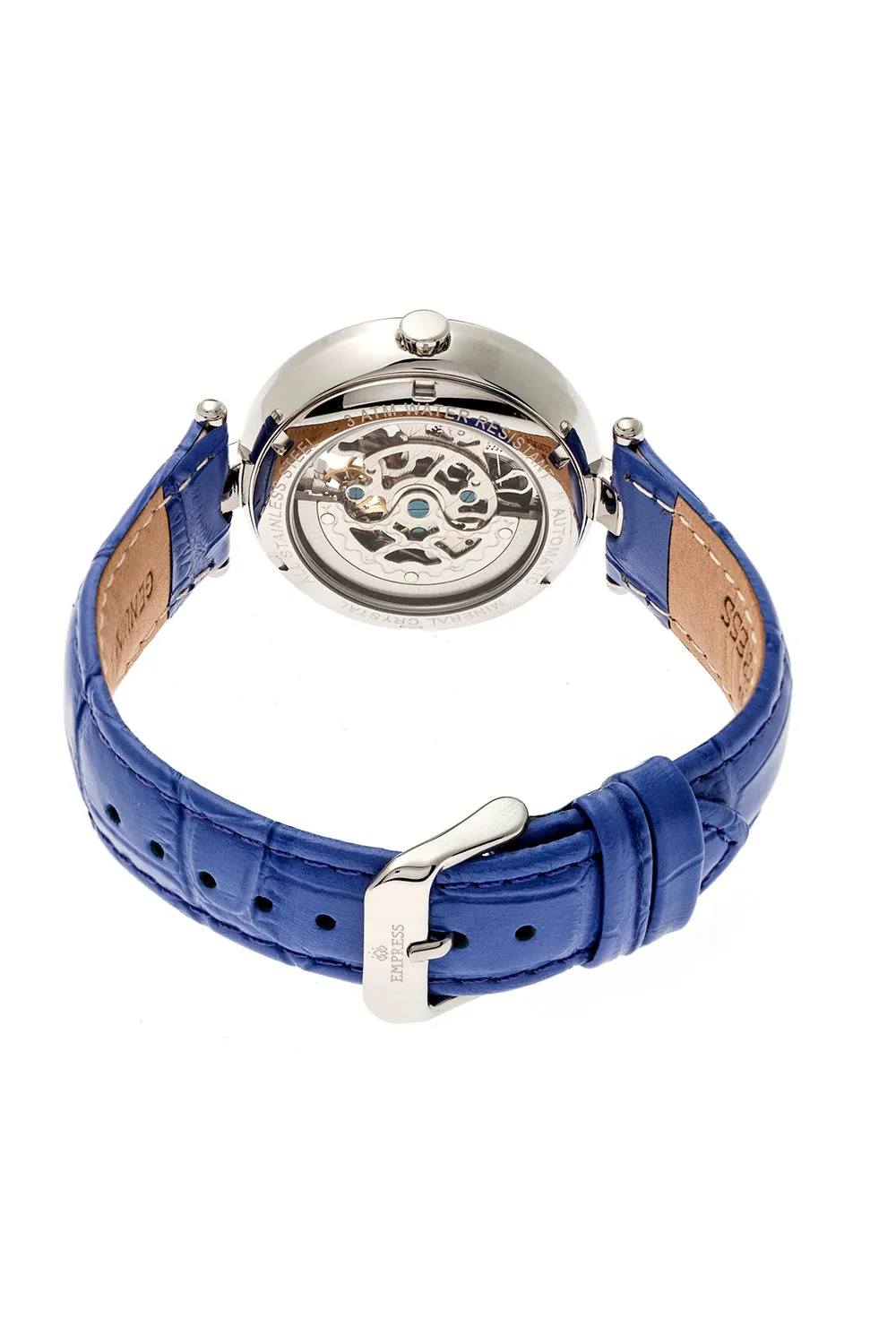 Stella Automatic Semi-Skeleton MOP Leather-Band Watch