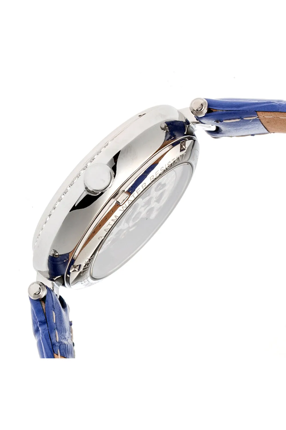 Stella Automatic Semi-Skeleton MOP Leather-Band Watch