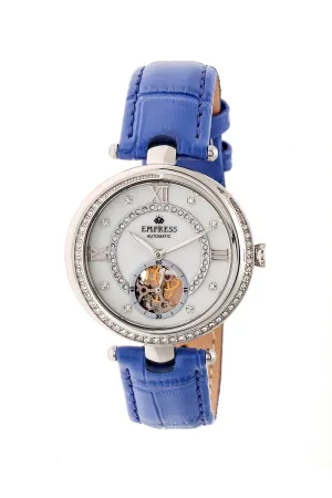 Stella Automatic Semi-Skeleton MOP Leather-Band Watch