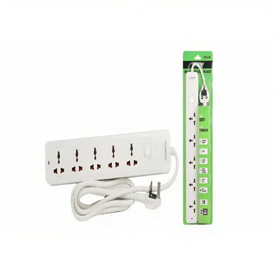 TERMINATOR Universal Power Extension Socket, 5Way, Cable 3M, White