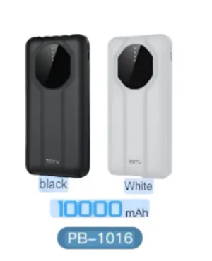 Totu Power Bank with Cord Stand, 10000Mah, Black/White