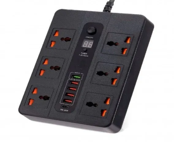 Urbantin 3000W 6 Universal Ac Jack Power Strip 38W 5 High Speed Usb Ports Surge 2M